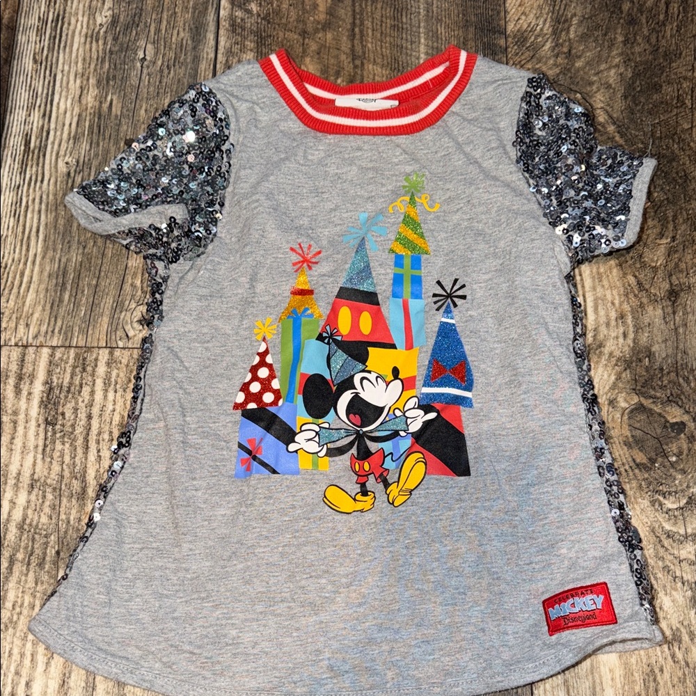 Disney Gray Shirt with Sequin Sleeves and Mickey Design
